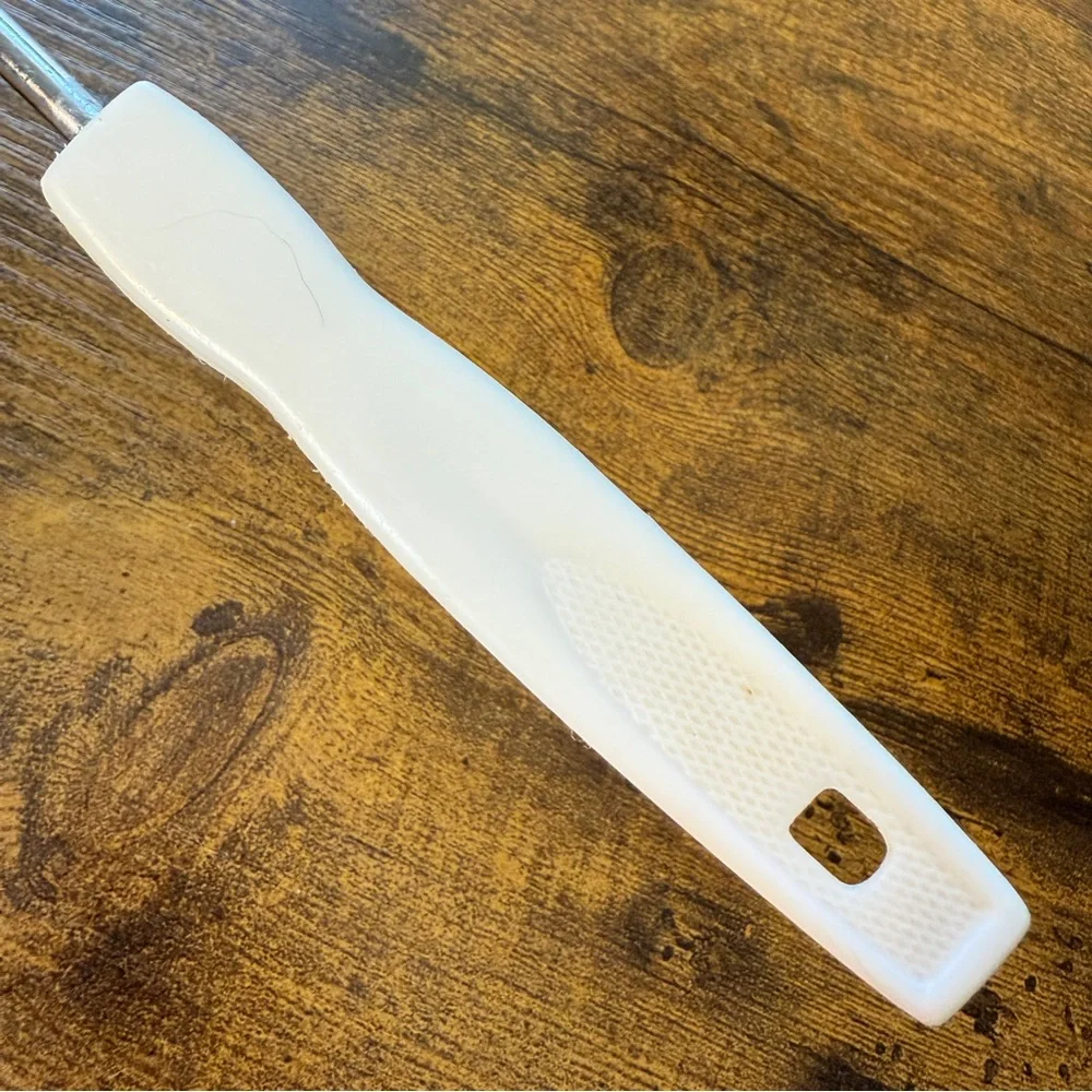 Vintage Ladle Stainless with White Plastic‎ Handle 10” X  3” Retro Serving Spoon